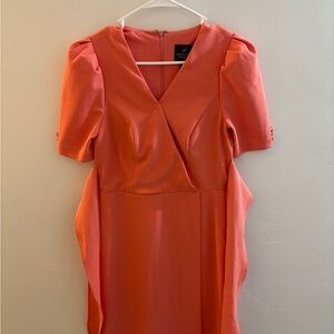 Adrianna Papell Pink Sheath Dress Puff Sleeve V-neck
